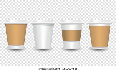 Paper coffee cups mock-up. Vector realistic 3d illustration. Disposable plastic and paper tableware vector template for Hot Drinks
