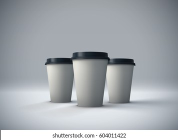 Paper coffee cups mock-up. Vector realistic 3d illustration. Package mockup design for branding