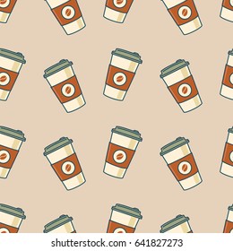 Paper coffee cups. Seamless pattern. Retro style. Vector illustration