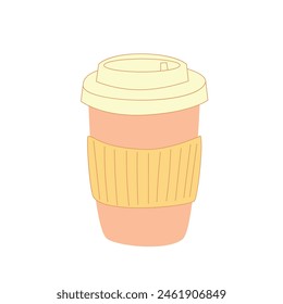 Paper Coffee Cups vector illustration in a cartoon style in mordern Peach Fuzz color.