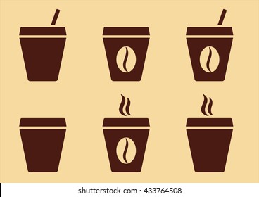 paper coffee glass brown icons set