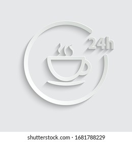 Paper coffee icon/ fast food icon. Icon 24 Hour black vector coffee and food icon sign 