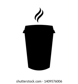 Paper coffee tea hot drink glass with steam black icon isolated. Vector Illustration on white background.