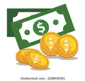 paper and coins dollars together