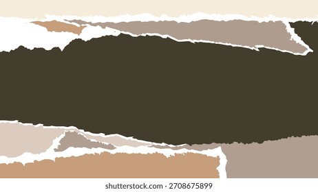 Paper collage background with torn layered textures in pastel colors. Mixed media scrapbook design with vintage paper pieces. Vector illustration.