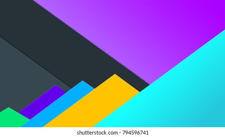 Paper with colored background, idea for banner. Volumetric, horizontal abstract compositions with paper sheets. Set of colors from set of material palette for card, poster, brochure. 3D illustration