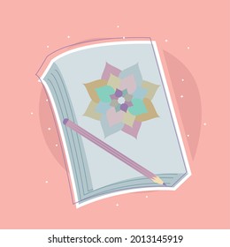 paper with colored mandala and pencil