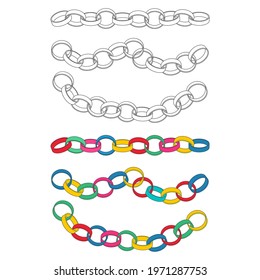 Paper colorful chains vector cartoon set isolated on white background.