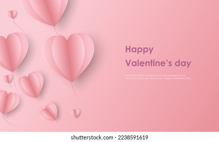 Paper composition in the shape of flying hearts on pink background, vector symbol of love for Happy Women's Day, Mother's Day, Valentine's Day, Birthday greeting card design.