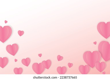 Paper composition in the shape of flying hearts on pink background, vector symbol of love for Happy Women's Day, Mother's Day, Valentine's Day, Birthday greeting card design.