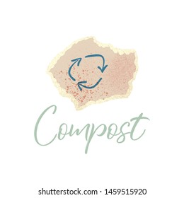 Paper to compost. Organic waste theme. Illustration for home food processing and compost, organic waste, zero waste, environmental problem. 