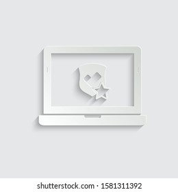 paper computer data protecting icon. notebook, laptop symbol.  Online security icon vector