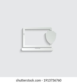 Paper computer data protecting icon. notebook, laptop symbol.  Online security icon vector