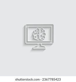 Papiercomputer-Bildschirm mit Gehirnsymbol 