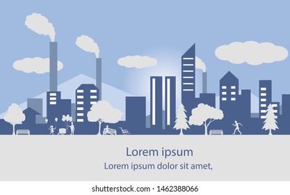 Paper Concept of CSR Coexistence of urban and industrial communities for a better environment. Blue tone.with free space for insert wording.