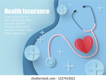 Paper concept, hearts and stethoscope in medical insurance contract documents The concept of health insurance business.