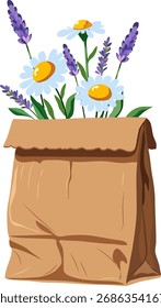 Papierkegel mit Gänseblümchen und Lavendel.