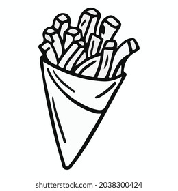 paper cone fries stroke vector art