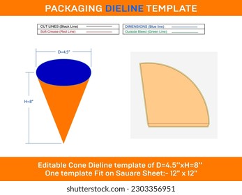 Paper cones for snacks Extra-large size Dieline Template D 4.5xH 8 inch
