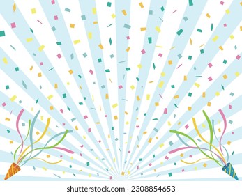 Paper Confetti and Sunburst Background Material Bursting from a Cracker