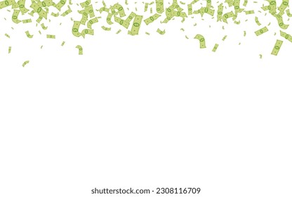 Fondo blanco del vector de contenedor de papel. Volador de dólares. Certificado De Efectivo De Swirl De Scatter. Cobertura del Casino de Finanzas Monetarias.