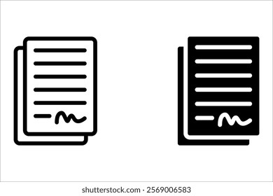 Paper contract icon with signature, paper symbol isolated on white background for graphic and web design.
