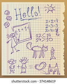 paper from the copybook, outlined a kid, vector illustration