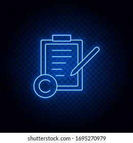 papel, copyright, icono del vector neón azul textura. Icono vector neón azul y amarillo. Fondo transparente