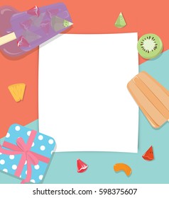 Paper Copyspace With Fruit Popsicles Icecream.