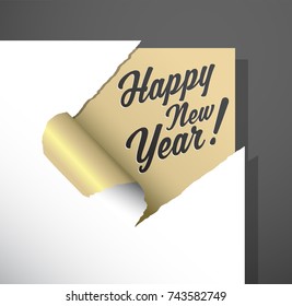 Paper corner cut out with Happy New Year wishes uncovered under it.