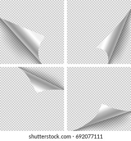 Paper Corner Folds. Set of four paper corner folds on transparent background.