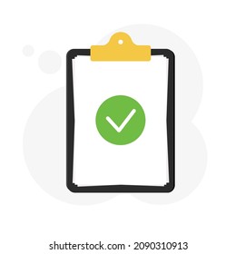 Paper with correct answers. Test list. Plan or checklist. Correct tasks with a green tick. Isolated vector illustration. 