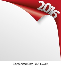 Paper cover with text 2016 on a red background. Eps 10 vector file.