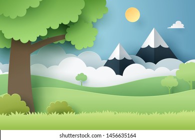 Paper craft of forest, vector art and illustration.