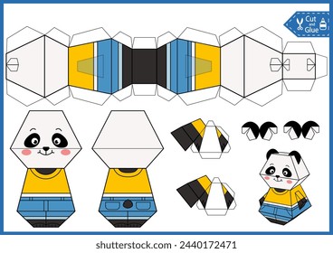 Paper craft game cut and glue 3d panda. Children printable papercraft activity. Education paper puppet game. DIY craft toys cute animals.