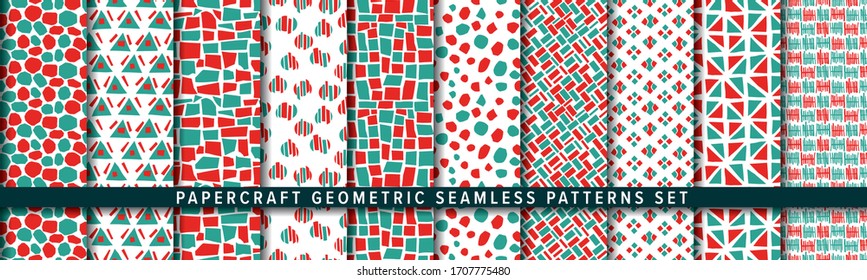 Paper craft geometric seamless pattern set. Vector background. 