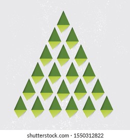 Paper craft green christmas tree. Cardboard decor for holiday card. 