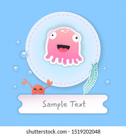 paper craft jellyfish sea, great design for any purposes. Marine background vector. Ocean background. Abstract nature background. Wildlife art illustration. Colorful nature background.