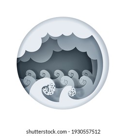 Paper craft of the oceans. World Oceans Day concept. Eps 10 Vector.