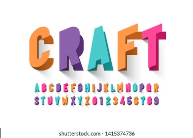 Paper craft style font design, alphabet letters and numbers vector illustration