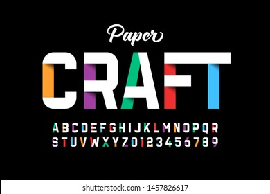 Paper Craft Style Font Design, Paper Folding Alphabet Letters And Numbers Vector Illustration