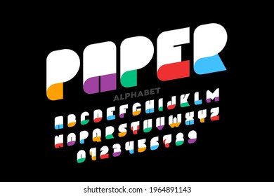 Paper craft style font design, alphabet letters and numbers vector illustration