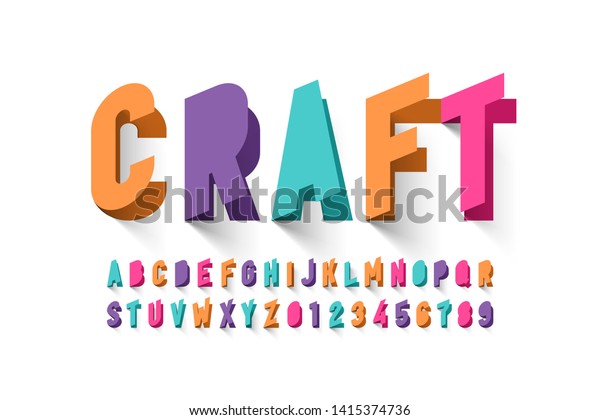 紙工芸用スタイルのフォントデザイン アルファベット文字 数字のベクターイラスト のベクター画像素材 ロイヤリティフリー