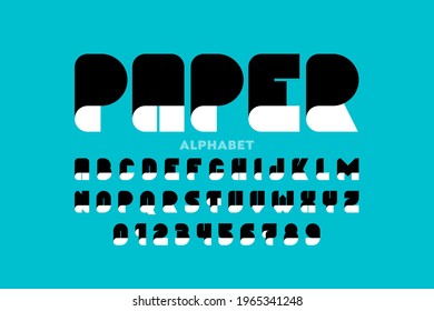 Paper craft style font set, alphabet letters and numbers vector illustration