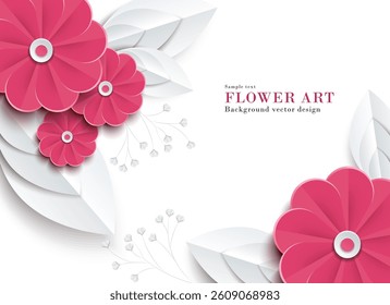 Paper craft style illustration of abstract red flowers (plum and peony) | Background material art series