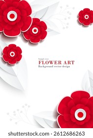 Paper craft style illustration of abstract red flowers (roses, camellias, peonies, etc.) | Background material art series