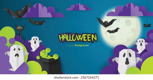 Diseño vectorial de estilo artesanal de papel de fondo de halloween. ilustración realista fotográfica.