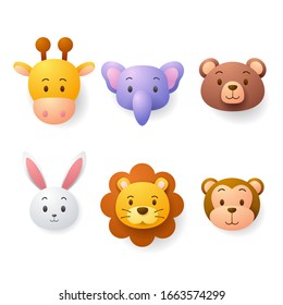 Paper craft of zoo animals head, vector art and illustration