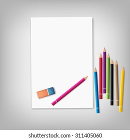 paper and crayons. vector illustration