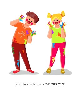 vector infantil de artesanía creativa de papel.  pintura a lápiz, educación a mano, papel de taller de niños, personaje de arte creativo para niños. ilustración de dibujos animados planos de personas